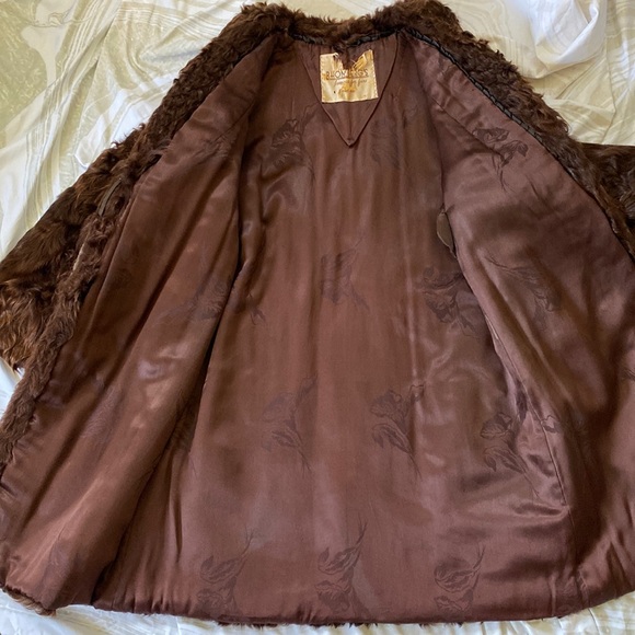 Vintage 30s 40s Chestnut Brown Curly Lamb Fur Coat S - Picture 6 of 13